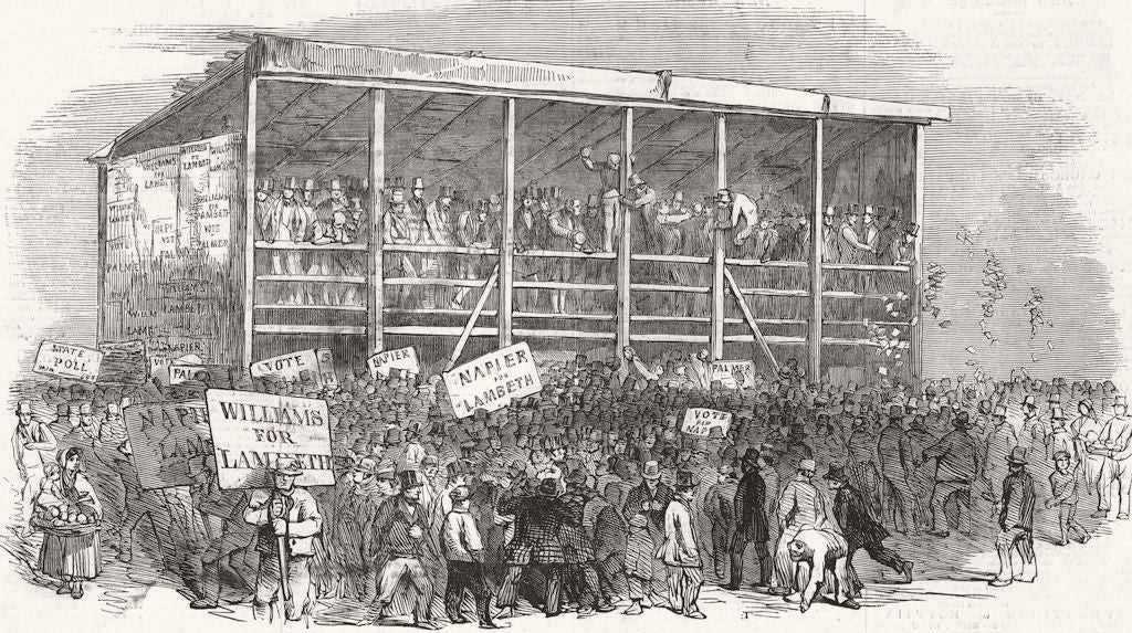 LAMBETH. Election-Hustings, Kennington Park 1850 old antique print picture